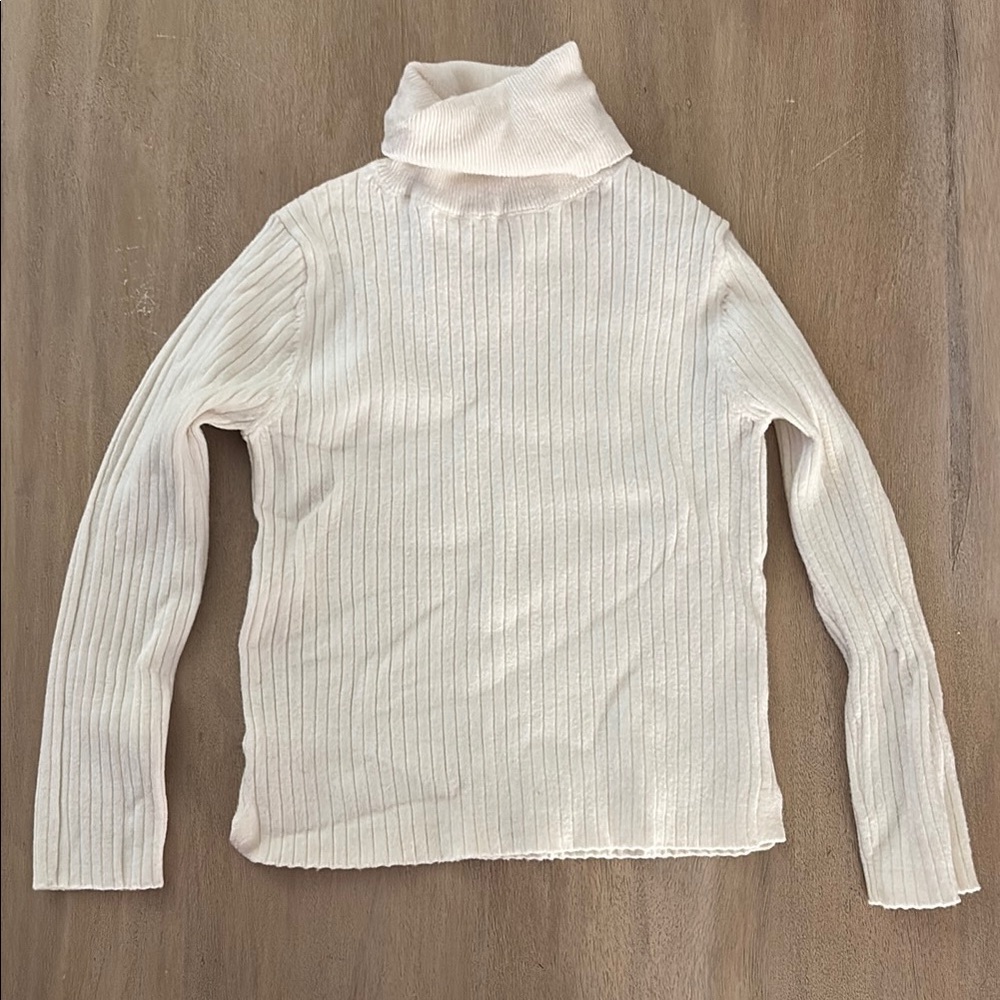 White Ribbed Turtleneck Sweater